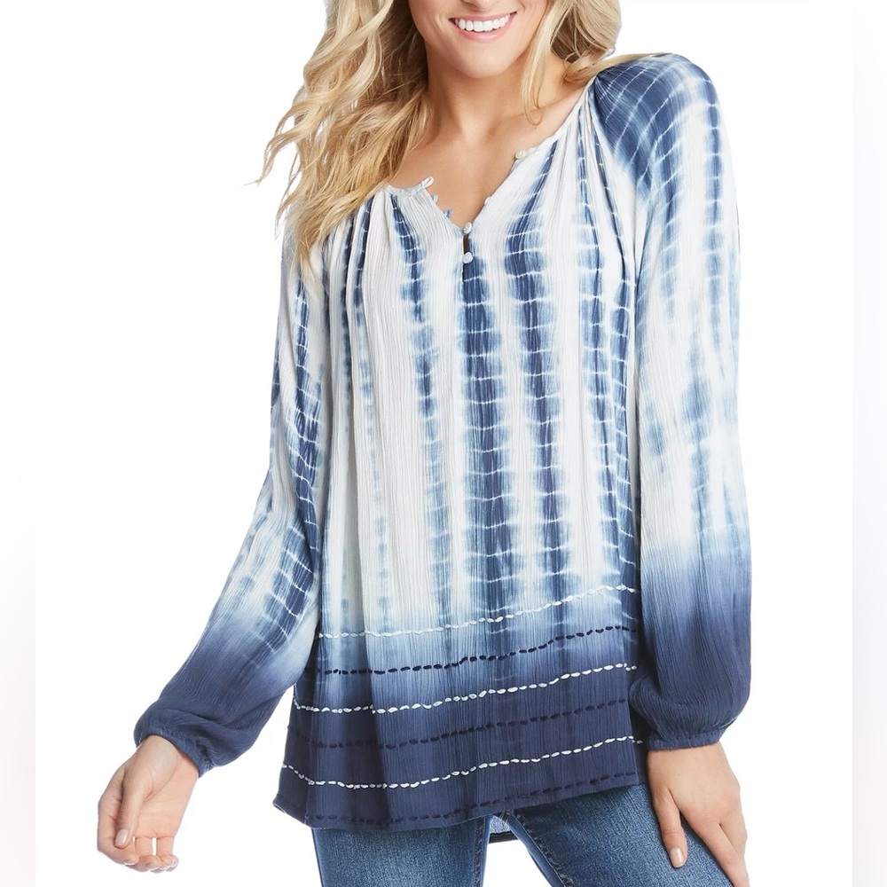Karen Kane blue wave Tie-Dye Peasant Top